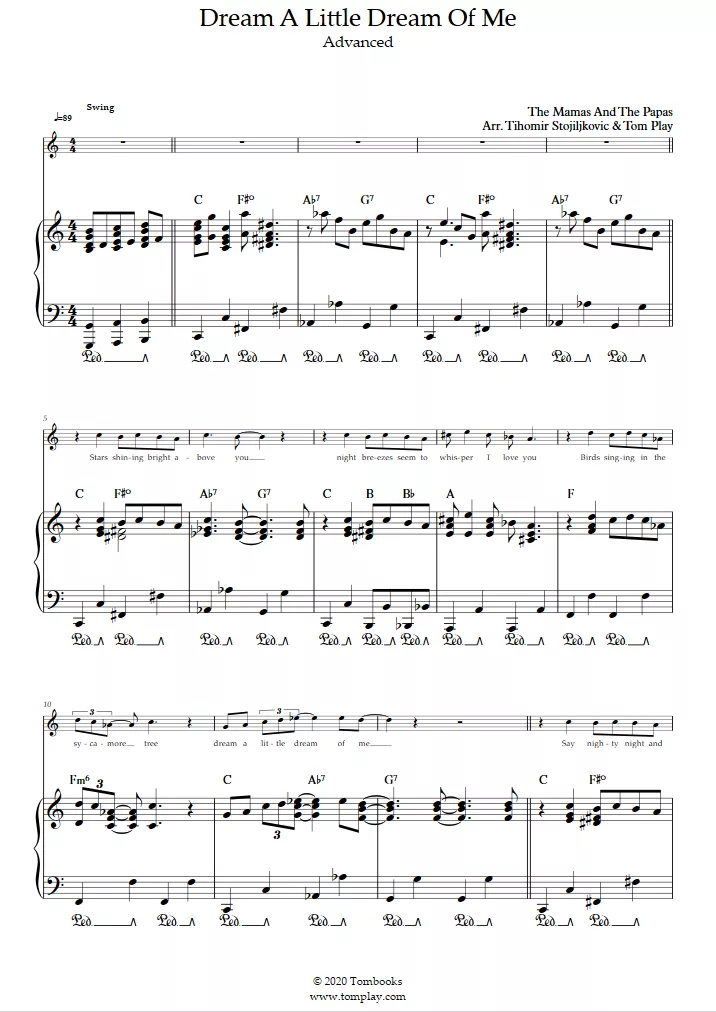 Dream a Little Dream of Me (Advanced Level, with Orchestra)The Mamas & the Papas—Piano Sheet Music