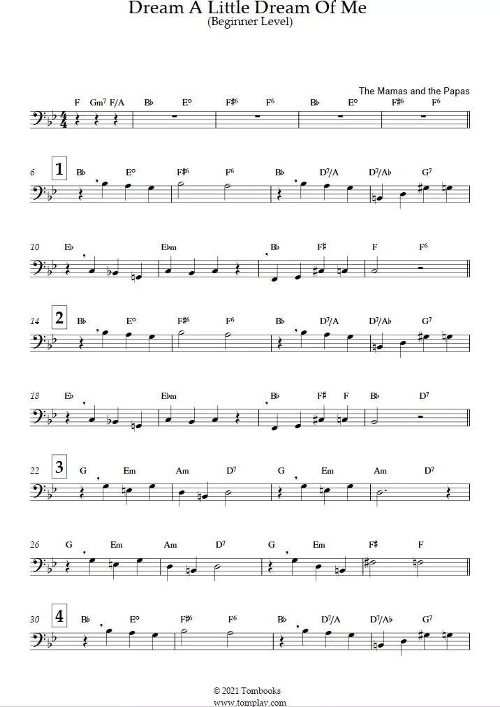 Dream a Little Dream of Me (Beginner Level)The Mamas & the Papas—Trombone Sheet Music