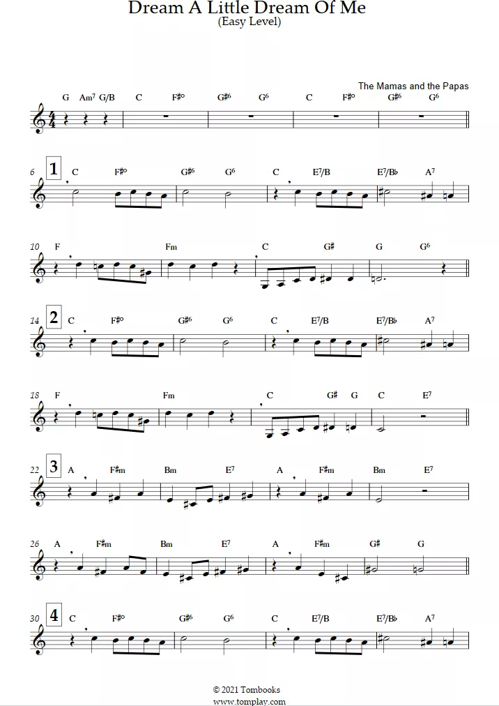 Dream a Little Dream of Me (Easy Level)The Mamas & the Papas—Trumpet Sheet Music