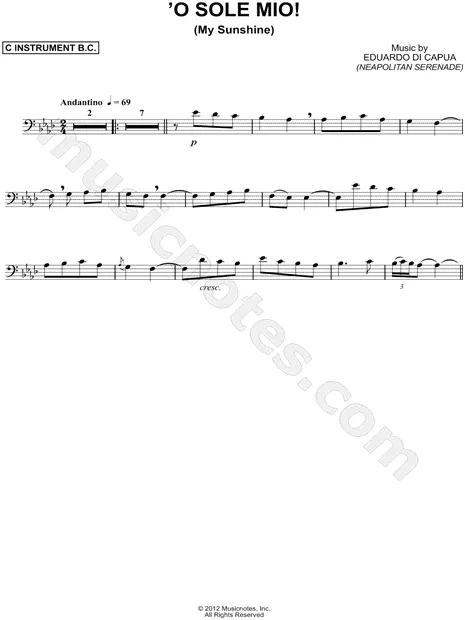 'O Sole Mio - Bass Clef Instrument